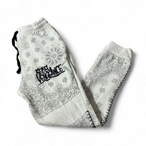 Rebel Vengeance Mens Bandana Paisley Print Joggers Cream Grey Size L Grunge